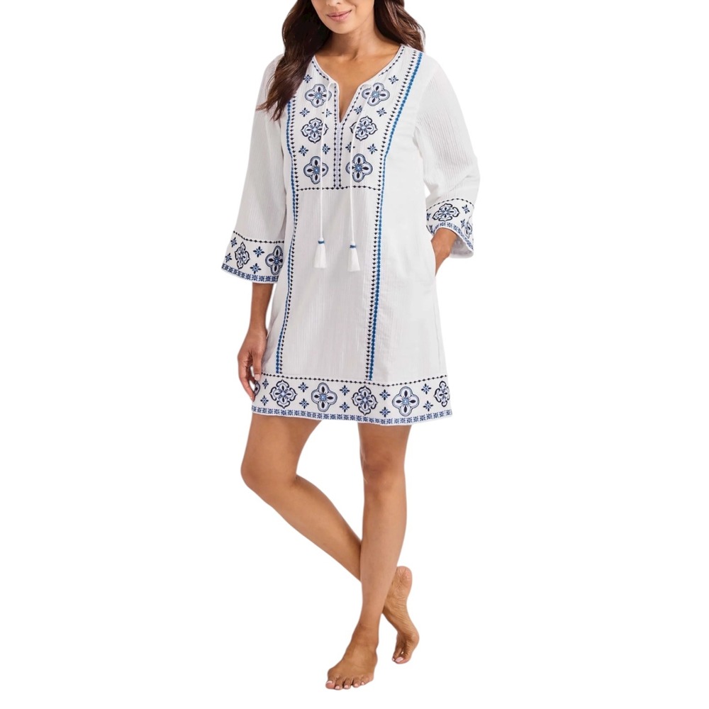 Tommy Bahama Bella Breeze Embroidered Tunic Dress Cover-Up Small NWT